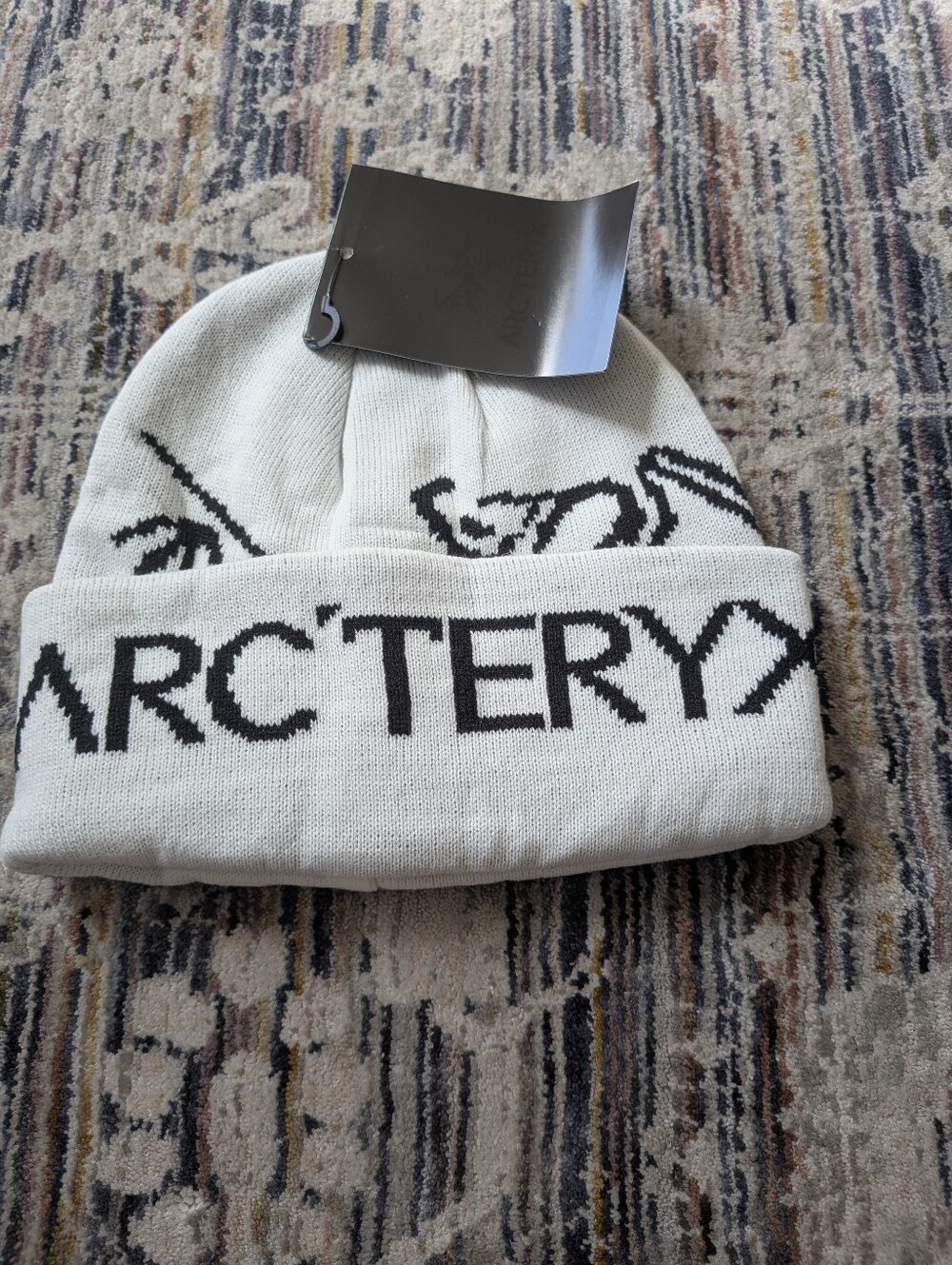 Arc’teryx Veilance Skeleton Logo Knit Beanie Cream Black NWT